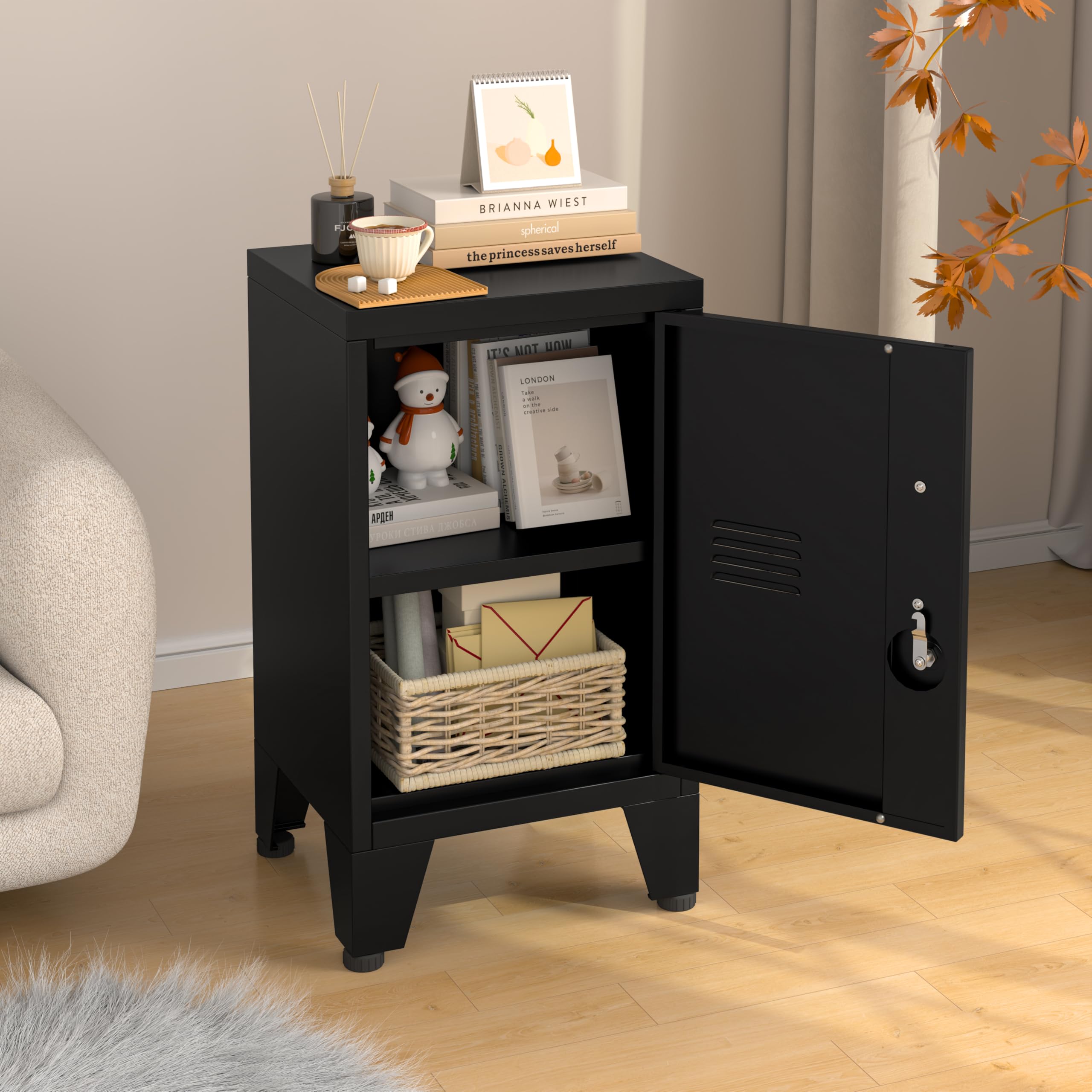 THE SIDE UP BOX ＆ TABLE ＋　THE LID STAND Amazon.com: Ckzbx Locker Nightstand Metal Cabinet Single Door